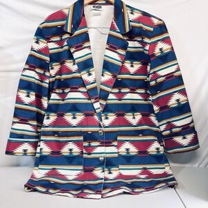 Vintage 80s Navajo Aztec Print Tribal Southwest Blazer Jacket Women M Native